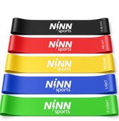 NINN Sports Zwart - Premium Weerstandsbanden van hoge kwaliteit - Set van 5 Resistance Banden - Fitness Elastiek - Incl eBook - Valentijn cadeautje voor haar - Valentijn