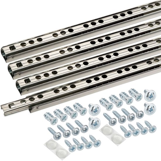 4 metalen ladegeleiders met gaten en schroeven.