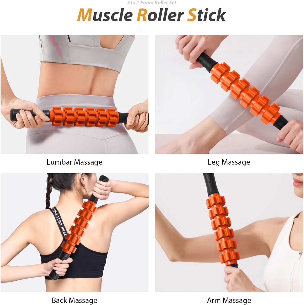 BOTC Foam roller set 4 delig met Weerstandsband - Foamroller Set - 5 Delige - met Massagebal – Massage Roller - Massage Set - Oranje thumbnail 4