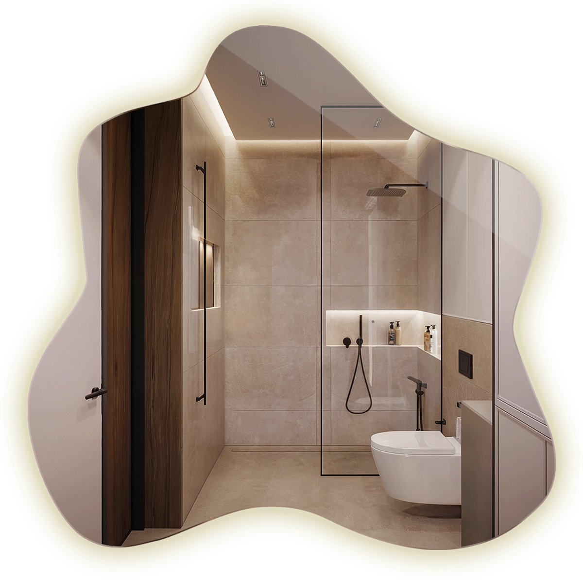 Tulup LED Spiegel - Organische Spiegel Met Verlichting - 77,3 x 76,6 cm - Toiletspiegel - Inloopkastspiegel – Badkamerspiegel - Organisch Gevormde Led Spiegel - Neutraal Wit 4000K - Frameloos Spiegel - Scandinavische Wandspiegel - Wandmontage