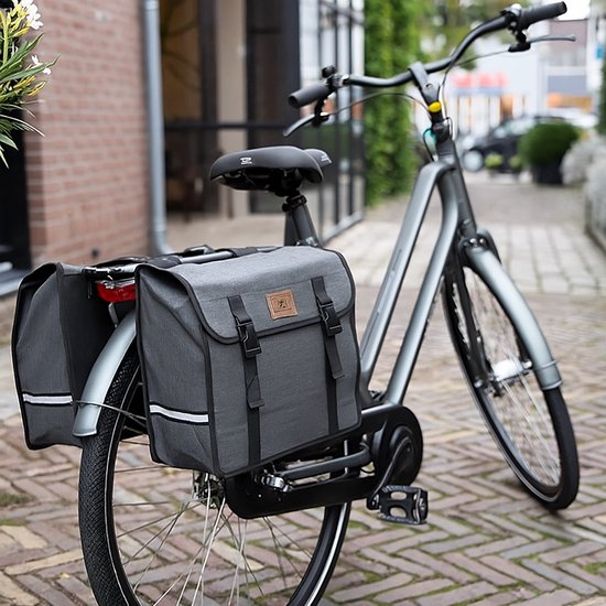 Dutch Cycle Bags Classic Dubbele Fietstas Water & Vuilafstotend - Reflectie strepen - Lichtgewicht - 2 x 20 Liter - Grijs