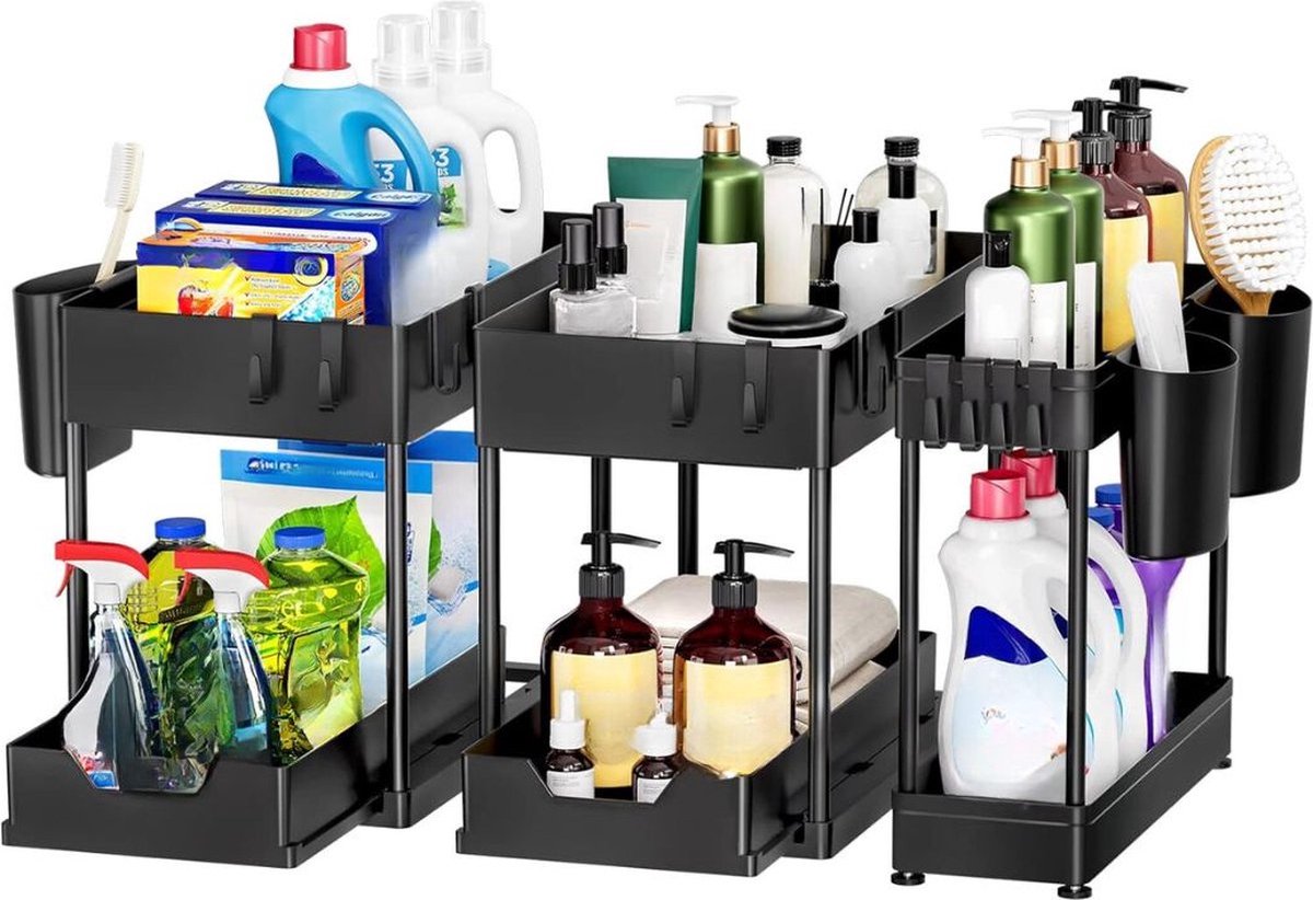 Thuys – Gootsteenkast Organizer – Keukenkast – Gootsteenorganisers – Twee Stuks – Zwart