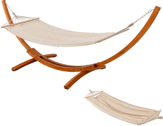 BELONID Hangmat met Houten Standaard, Inclusief 2 Hangmatten, Belasting 200 kg, 320×120×120 cm, Hoogte Verstelbaar, Voor Tuin, Terras en Balkon