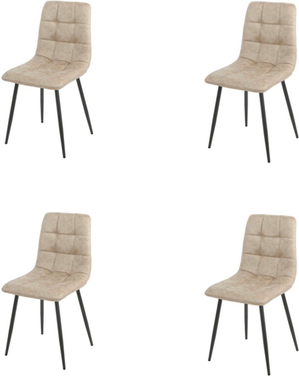 Denver Eetkamerstoel Set van 4 - Taupe - Gestoffeerd met sierstiksel – Comfortabele zitting