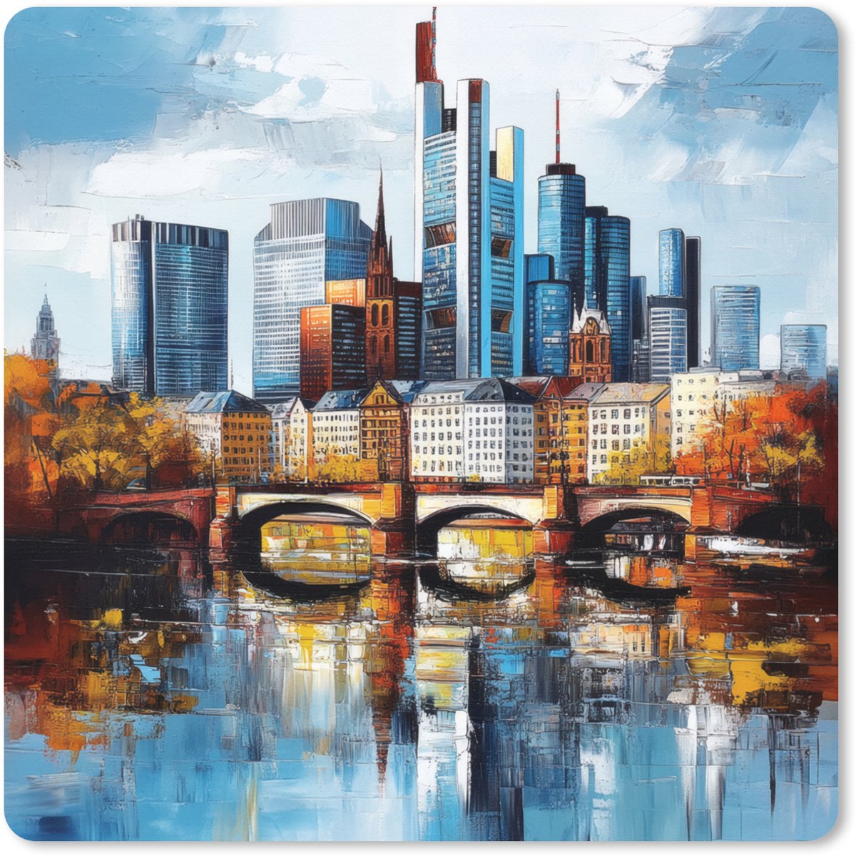 Muismat XXL 50x50 cm - Bureau onderlegger - Bureau mat Bomen Frankfurt- Stad - Skyline - Brug - Bureaumat - Gaming mousepad xl - Bureaulegger groot - Computer deskmat