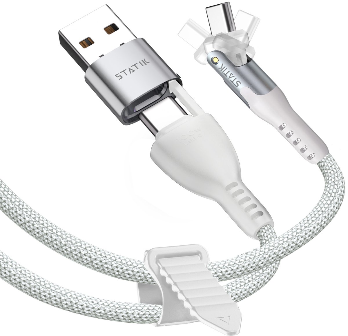 Statik PowerPivot Pro Nylon Braided Kabel- USB-C to USB-C- 1m- Wit