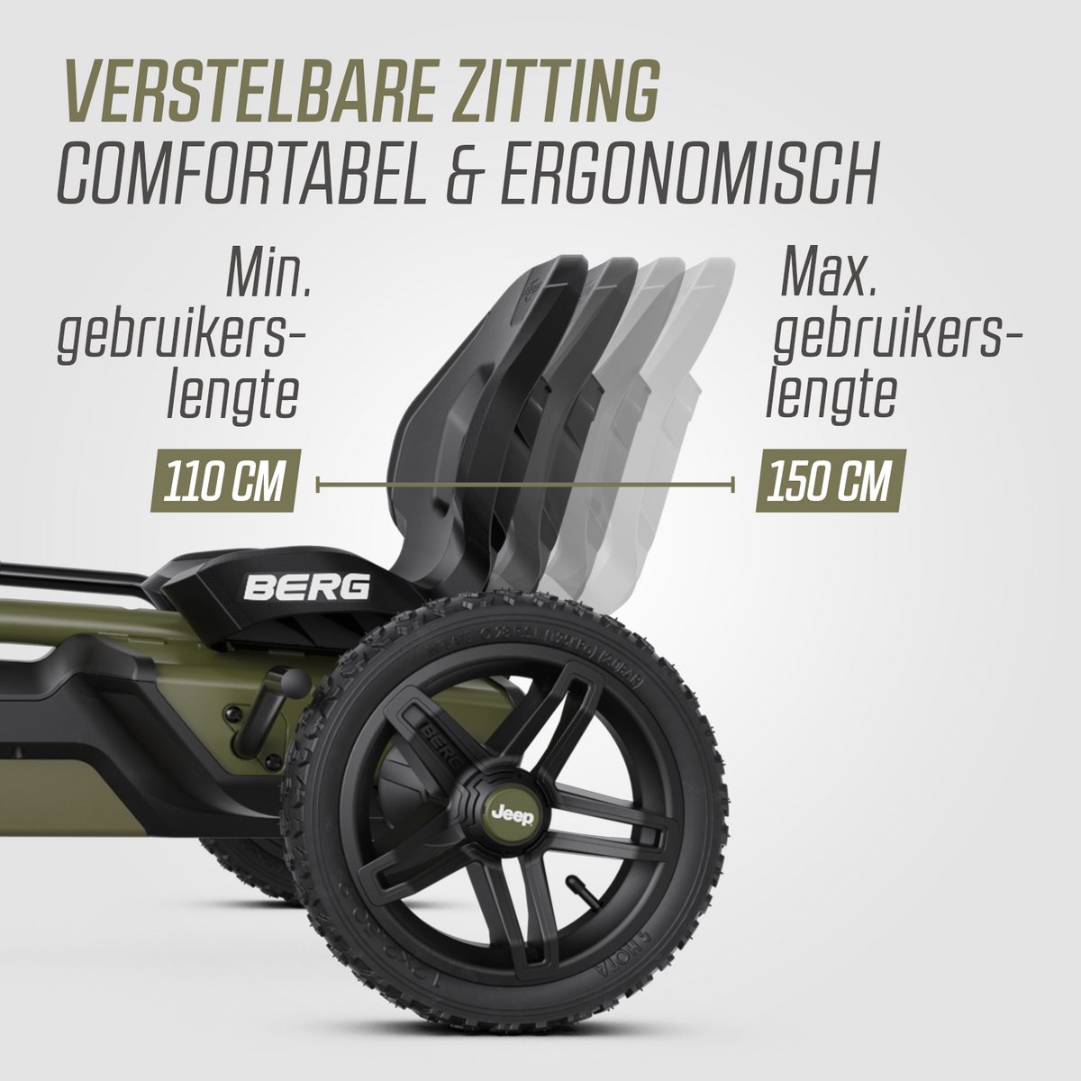 BERG Rally Jeep® Cherokee Skelter - Verstelbare stoel - Soundbox Race - LED Verlichting - 4+ Jaar - Groen — afbeelding 6