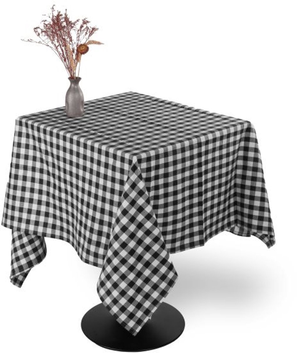 Tiseco - Tafelkleed GINGHAM - Katoen - Geblokt - 150x150 cm, zwart