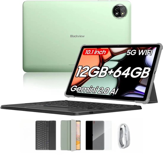 Blackview Tab 20 WiFi Tablet - Met Toetsenbord - 10 inch - 12GB RAM - 64GB ROM - Android 15 - 6600mAh - OTG - FM - Groen
