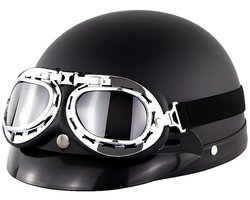 Design scooterhelm - Jethelm met vizier - Geschikt als Scooter helm Brommerhelm Motorhelm Snorfiets helm - scooter voor Volwassenen - Mat Zwart - Gratis helmtas