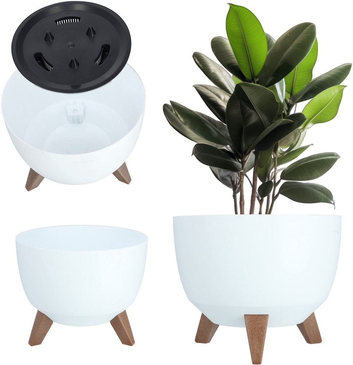 KADAX Verhoogde plantenpot, grote kunststof plantenbak met poten voor binnen en buiten, duurzame ronde plantenbak voor kamerplanten (29 cm, wit)