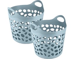 Plasticforte Flexibele wasmand/opbergmand - 2x - rond - blauw - 30 liter - D40 x H39 cm