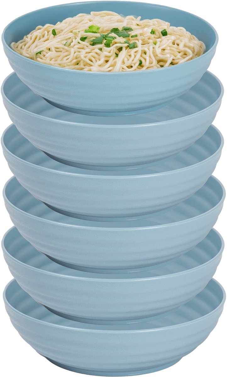 Plasticforte Rond bord/camping - 6x - diep bord/breed schaaltje - D19 x H5.5 cm - blauw - kunststof - soepborden - onbreekbaar servies