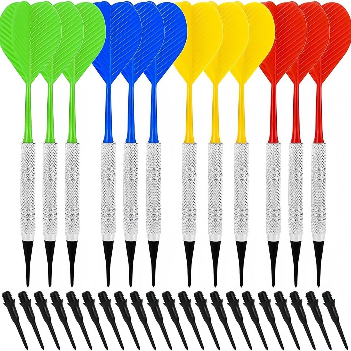 Soft Tip Darts Set voor Kinderen en Volwassenen - 12 Stuks Plastic Darts met Extra Tips - Multikleurig Dartspel - Professionele Darts - Veilige Dartpijlen (14g)