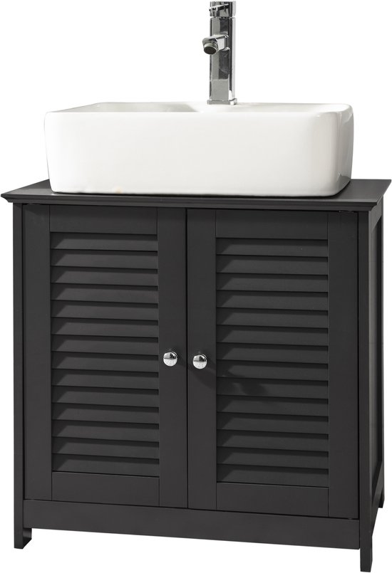 SoBuy FRG237-DG Wastafelmeubel - Grijs Houten Compositie met 2 Deuren
