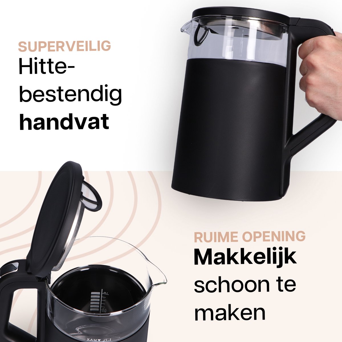 HomeShift® Waterkoker met Temperatuurregeling - Warmhoudfunctie - Dubbelwandig - Elektrisch - 1,7 Liter - 2200W - Zwart — afbeelding 2