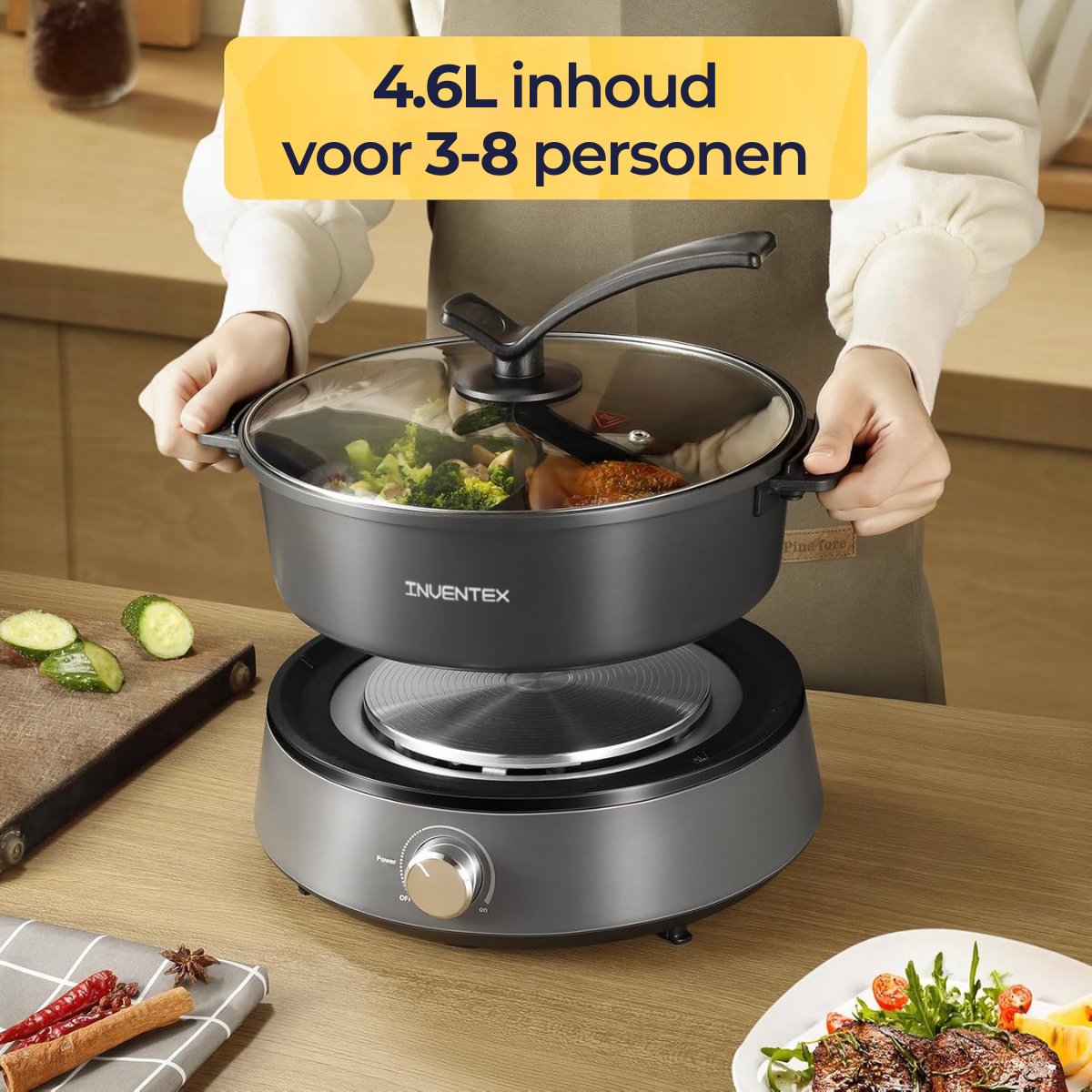 KOLHGNSE 1300W 6L Twin Hot Pot Med Lock Hotpot Elektrisk 2 delad köksgryta Matlagningsverktyg Röd