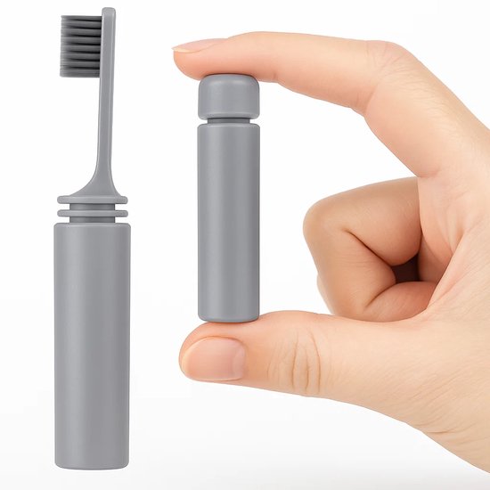 Opvouwbare reistandenborstel – zachte bamboe borstelharen – met koker – grijs