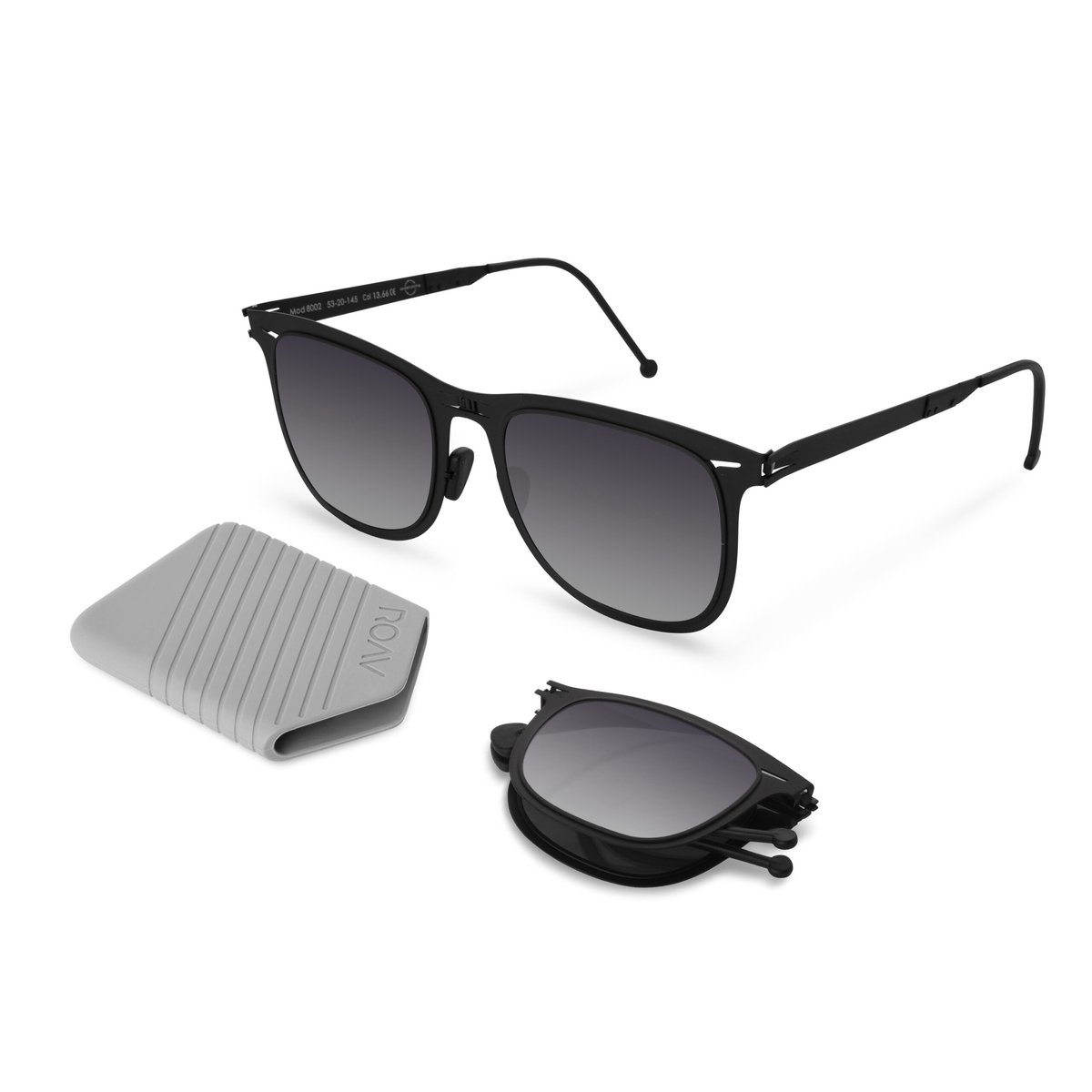 ROAV LENNOX - Opvouwbare zonnebril – Polariserend UV400 - Matte Black - Grey Gradient glazen