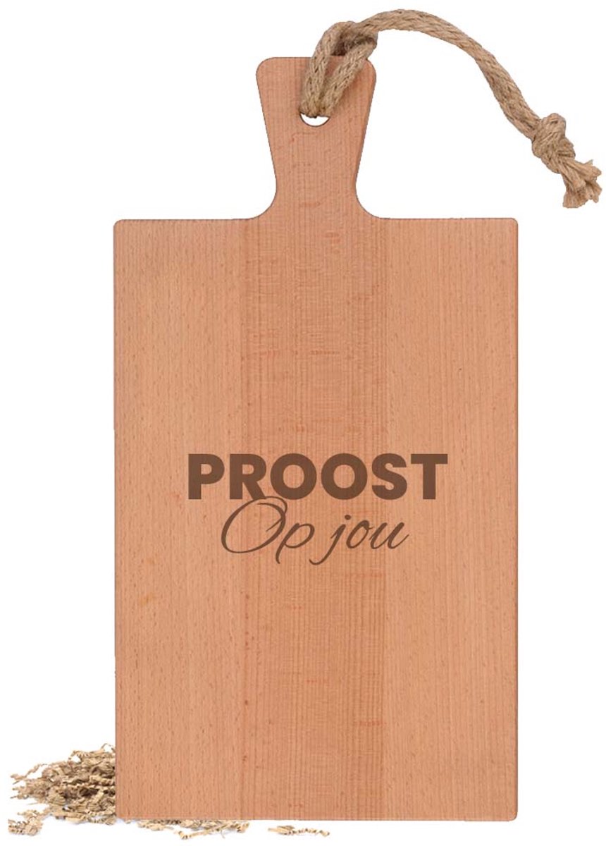 Borrelplank met tekst 'PROOST OP JOU'