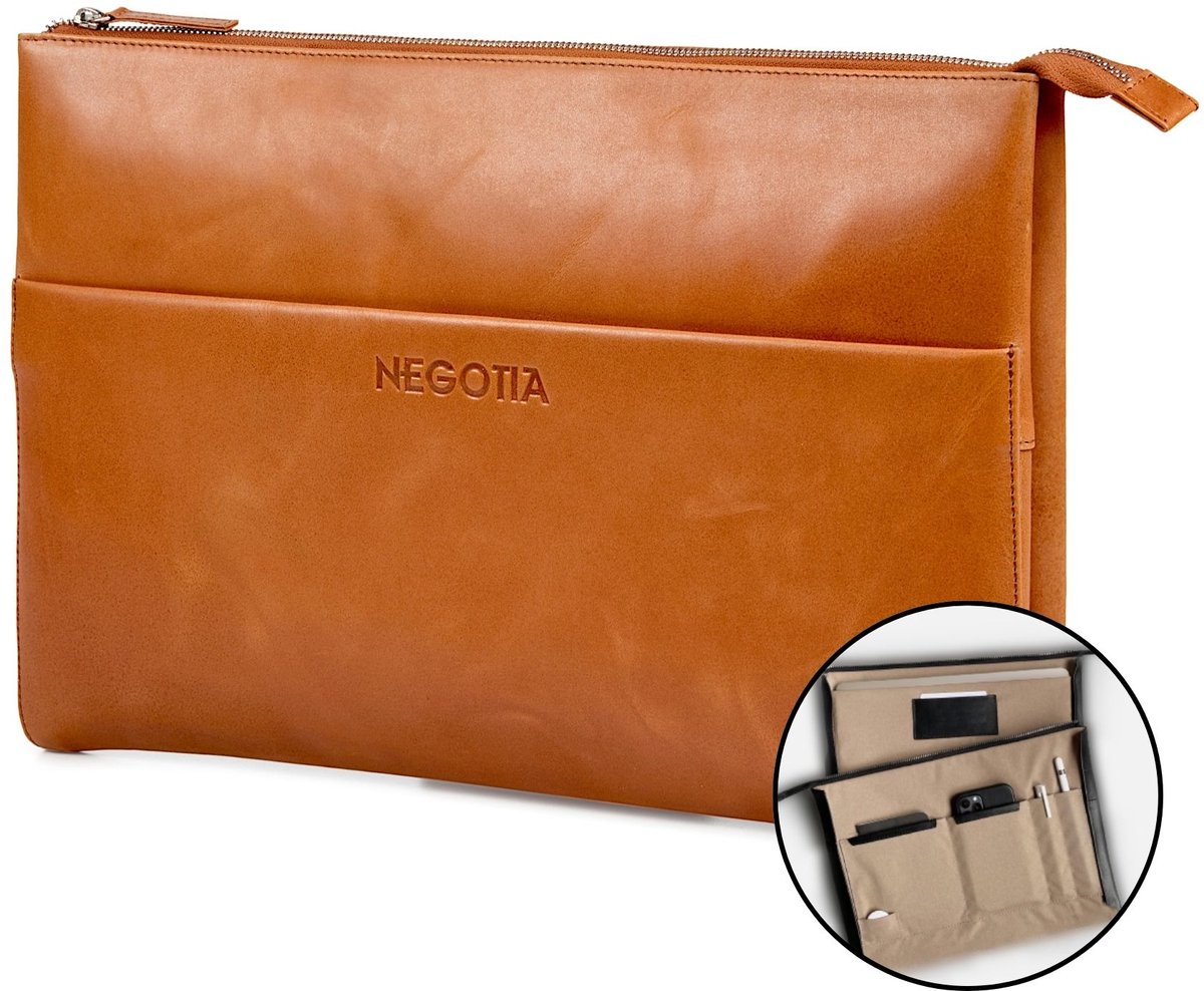 Negotia Notion Folio 14 inch Cognac – Leren Laptophoes Heren – MacBook Pro 14 / Air 13 – Laptop Sleeve