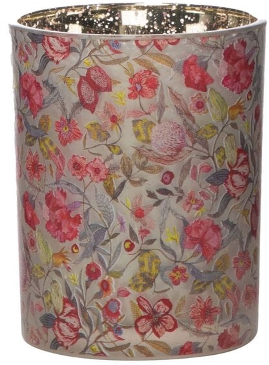 Mars & More Windlicht Glas zara bloemen medium 12cm Wit, roze en rood tinten