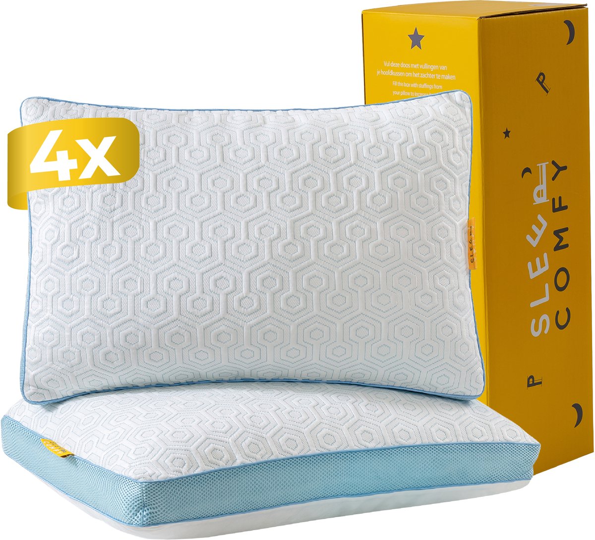 Sleep Comfy Bundle Serie - 4 Stuks Hoofdkussens - Cooling Design - Hoofdkussen Nekklachten - Hoofdkussen Traagschuim - Geschikt voor rug-, zij- en buikslapers