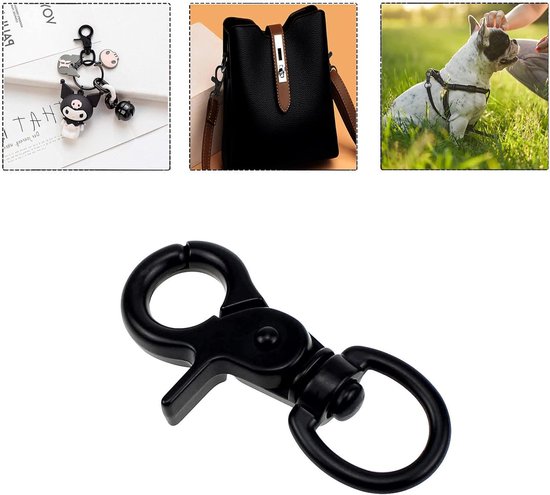 Zwarte draaibare karabijnhaak met een ring.