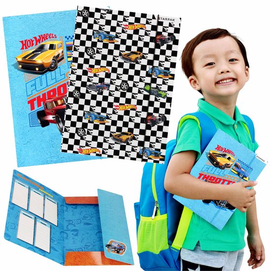 Hot Wheels GELAMINEERDE Elastomap schoolmap met elastiek WAGENS A4 voor jongen STARPAK