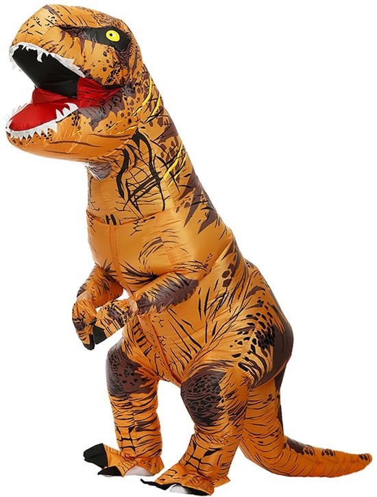 KrijgHonger - Opblaasbaar Dinosauruskostuum - Voor kinderen - Maat 120-149cm - Bruin - Dinosauruspak - verkleedpak - T-rex kostuum - Dinosaurus kostuum pak - Dinopak kinderen - Carnaval - Halloween - Opblaasbaar kostuum - verkleedkleding