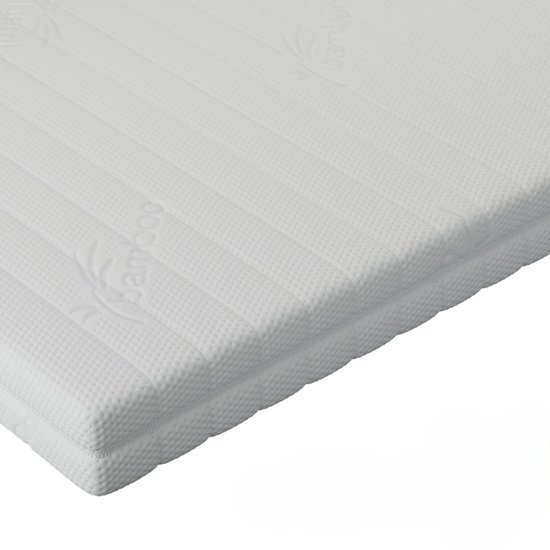 Vue détaillée d'un matelas blanc matelassé avec des motifs de bambou et une texture côtelée.