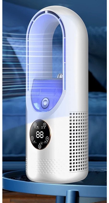 Bladloze vernevelingsventilator WK 3-in-1 koeling bevochtiging ventilatie 6 snelheden USB timer nachtlamp wit