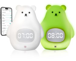 3Babies® Slaaptrainer – Slaapwekker Baby – Nachtlamp functie met Wekker – Kinderwekker – Wit Beertje – Inclusief App