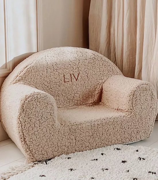 Baby kinderzetel met naam - soft teddy - beige - gepersonaliseerd- kinder fauteuil Teddy Wit