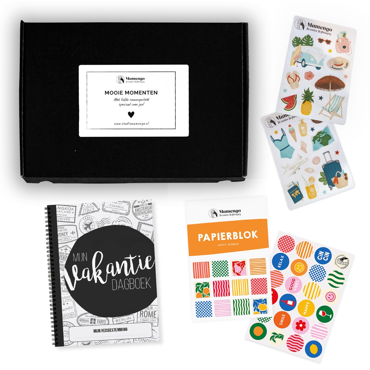 Vakantie pakket Happy Summer - Invulboekpakket - Vakantie dagboek - Reisdagboek met stickers en papierblok