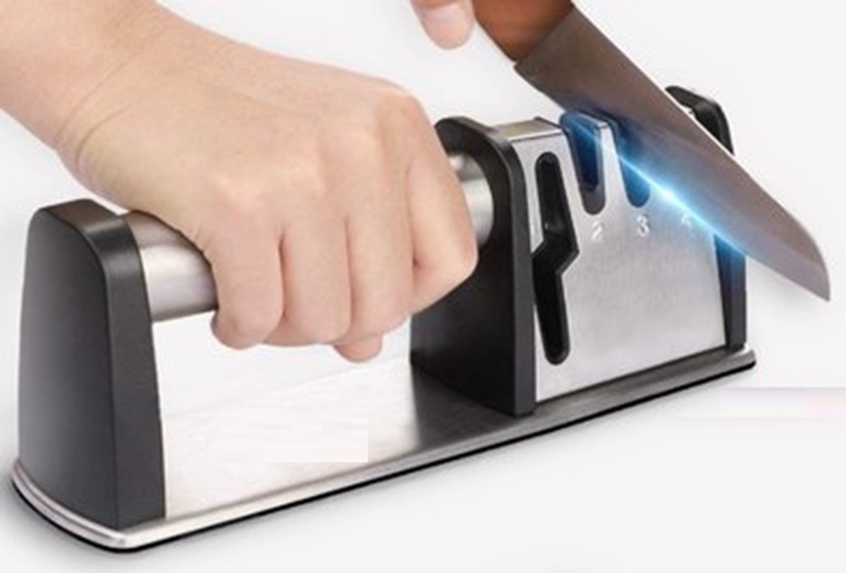 ATXANC 4-in-1 Messenslijper Ultra – Anti Slip Knife Sharpener – Doortrekslijper – Aanzetstaal – Schaarslijper en 3-Traps Messen Slijper in één – RVS