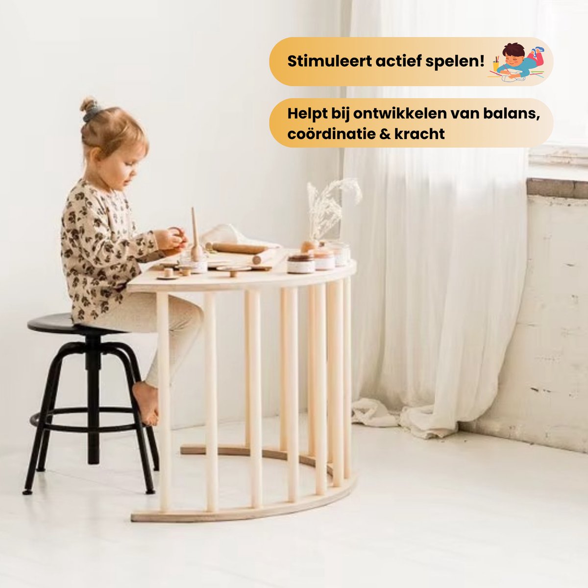 Wobli 5-in-1 Houten Klimboog & Klimrek - Inclusief Kussen - Montessori & Pikler Geïnspireerd - Prikkelarm Speelgoed - Scandinavisch Design - Duurzaam Hout - Vanaf 18 Maanden — afbeelding 4