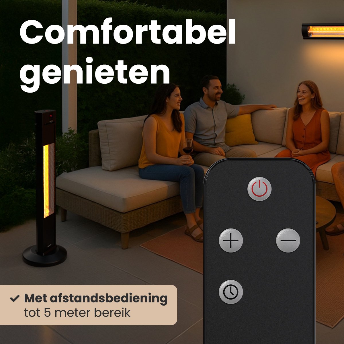 Auronic Terrasverwarmer - Infrarood Verwarming - Staand - 20m2 - Elektrische Heater - 2000W - Afstandsbediening - 3 Standen - Zwart – foto 3