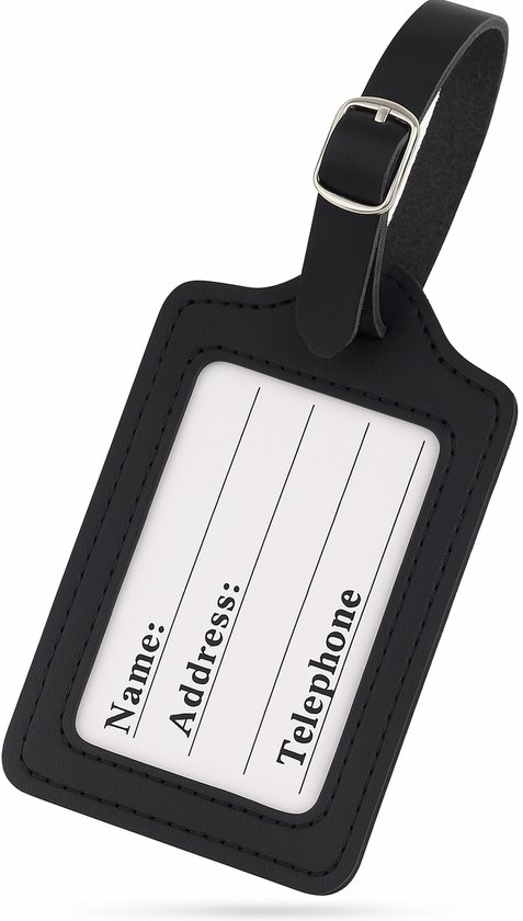 Kofferlabel Zwart – PU Leren Bagagelabel – Kofferlint – Reisetiket - Leder