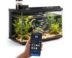 Nobleza SA01 - Smart Aquarium 30L - App/Google Assistant/Alexa-bediening - Slim aquarium met drievoudige filtratie, afstandsbediening voor voeren, automatische afvoer met één druk op de knop - Zwart