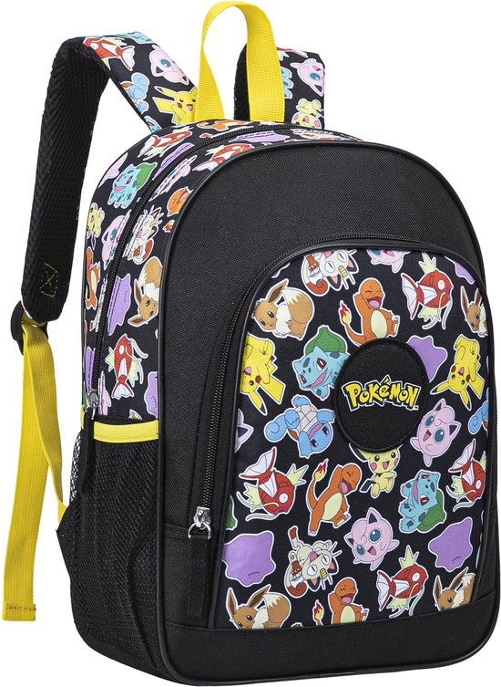 Pokémon Rugzak Jongens – Zwarte Rugtas met Gekleurde Figuren – 2 Vakken - 4 tot en met 10 Jaar – Schooltas Kind