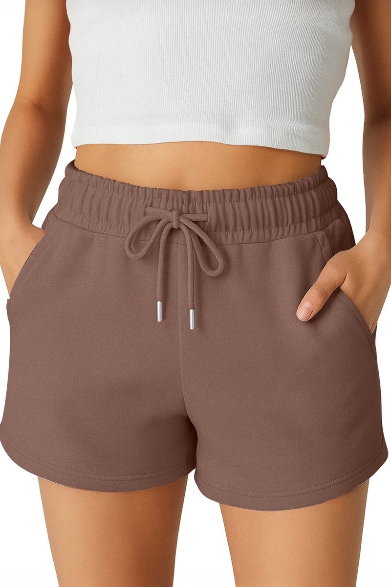 ROSS CAMP korte broek dames - comfortabele shorts dames - katoen sweat short - Taupe XL