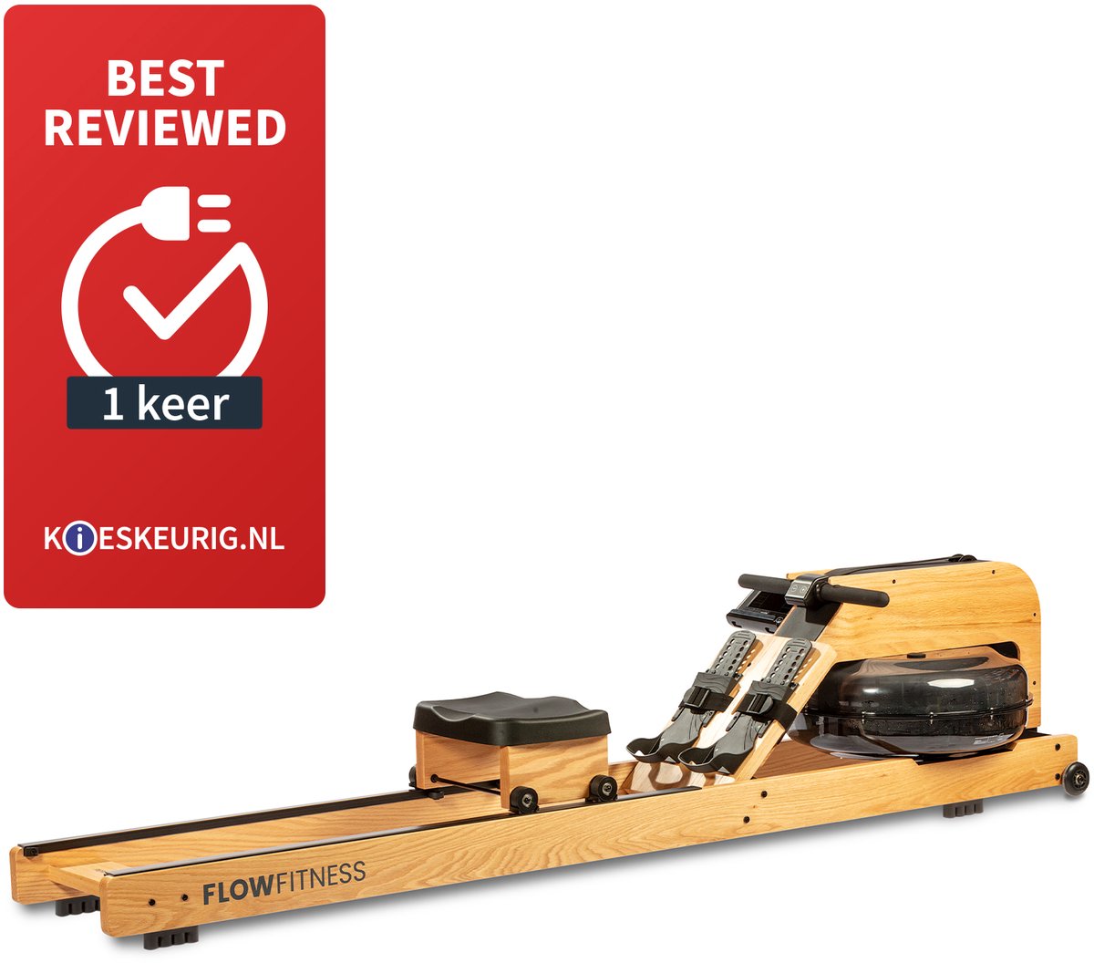 Flow Fitness Perform W9i Oak Roeitrainer - Uniek Waterweerstandsysteem - 19 Trainingsprogramma's