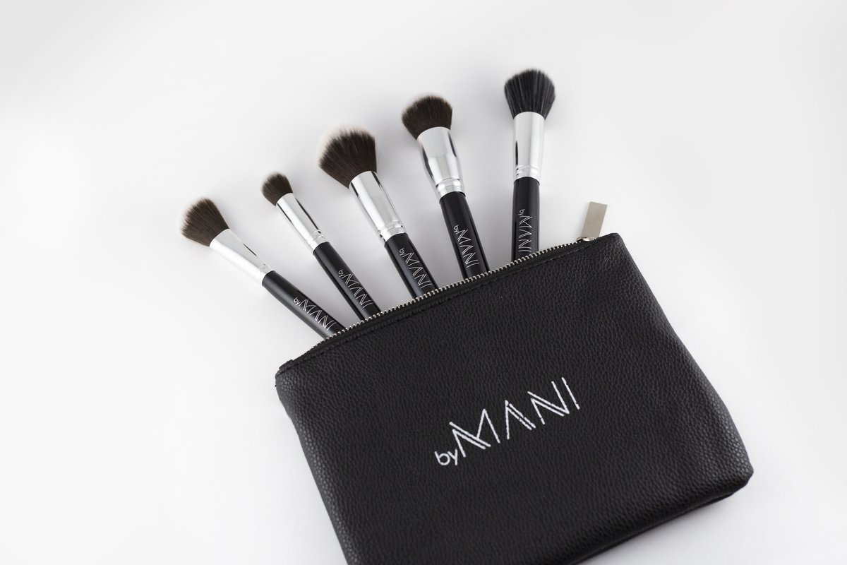Make-Up Brush Set 5-Delig Professioneel Zwart Met Clutch - make up kwasten set voor aanbrengen make up 5 delig inclusief tasje