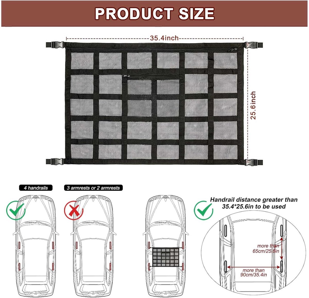 Opbergnet voor kofferbak autodak - Organizer-nettas - Kofferbaknet auto bagagenet -Kofferbak organizer auto - Bagagenet - Cargo organizer - Scheidingsnet - 90x60cm - Zwart – foto 4