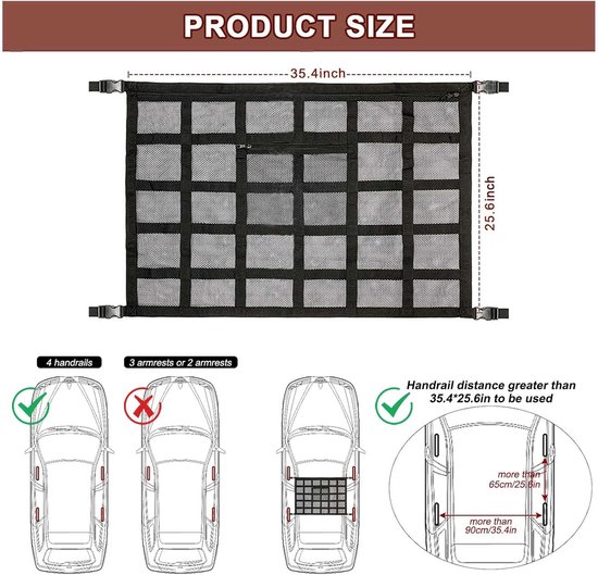 Opbergnet voor kofferbak autodak - Organizer-nettas - Kofferbaknet auto bagagenet -Kofferbak organizer auto - Bagagenet - Cargo organizer - Scheidingsnet - 90x60cm - Zwart van Merkloos — afbeelding 4