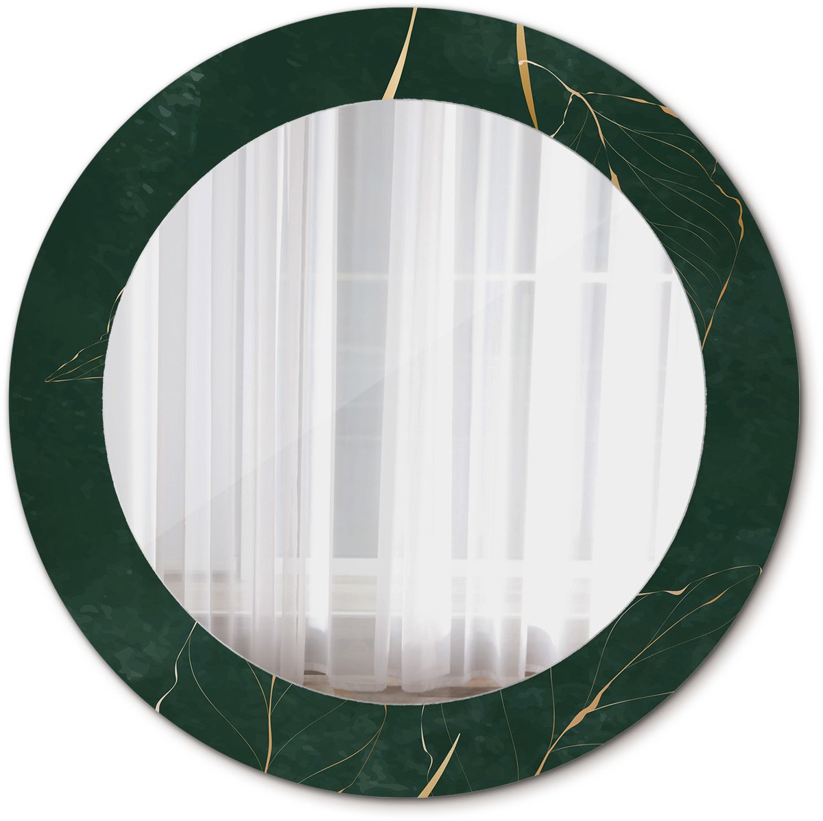 Tulup Spiegel - Spiegel op gehard Glas - Ronde Spiegel - Bladcontouren - Diameter: 60 cm - Spiegel met een sierlijk motief - Badkamerspiegel - Gangspiegel - Eetkamer - Groene - Minimalistische spiegel - Make-up Spiegel - Glazen spiegel