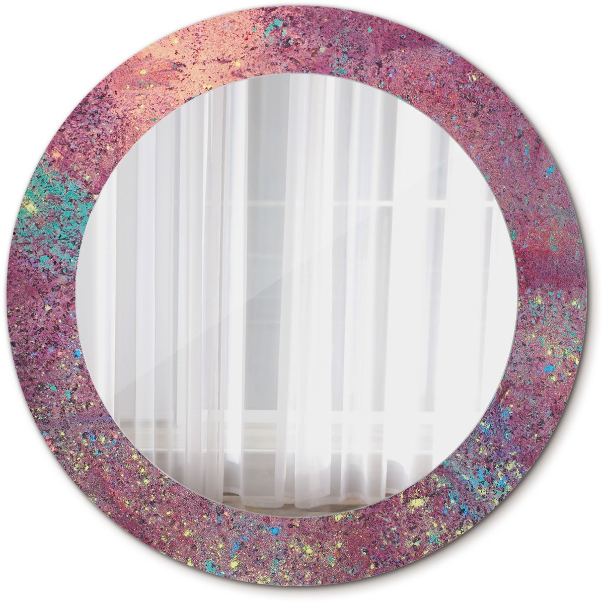 Tulup Spiegel - Spiegel op gehard Glas - Ronde Spiegel - Kleurenfestival - Diameter: 60 cm - Decoratieve spiegel - Slaapkamerspiegel - Badkamerspiegel - Gang - Kleedkamer - Paarse - Luxe Spiegel - Visagiespiegel - Wandmontage