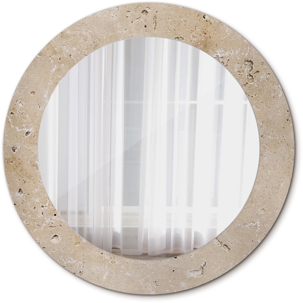 Tulup Spiegel - Ronde Spiegel - Spiegel op gehard Glas - Steenimitatie - Diameter: 60 cm - Decoratieve spiegel met patroon - Slaapkamerspiegel - Badkamerspiegel - Gang - Kleedkamer - Beige - Scandinavisch Design - Visagiespiegel - Top Kwaliteit