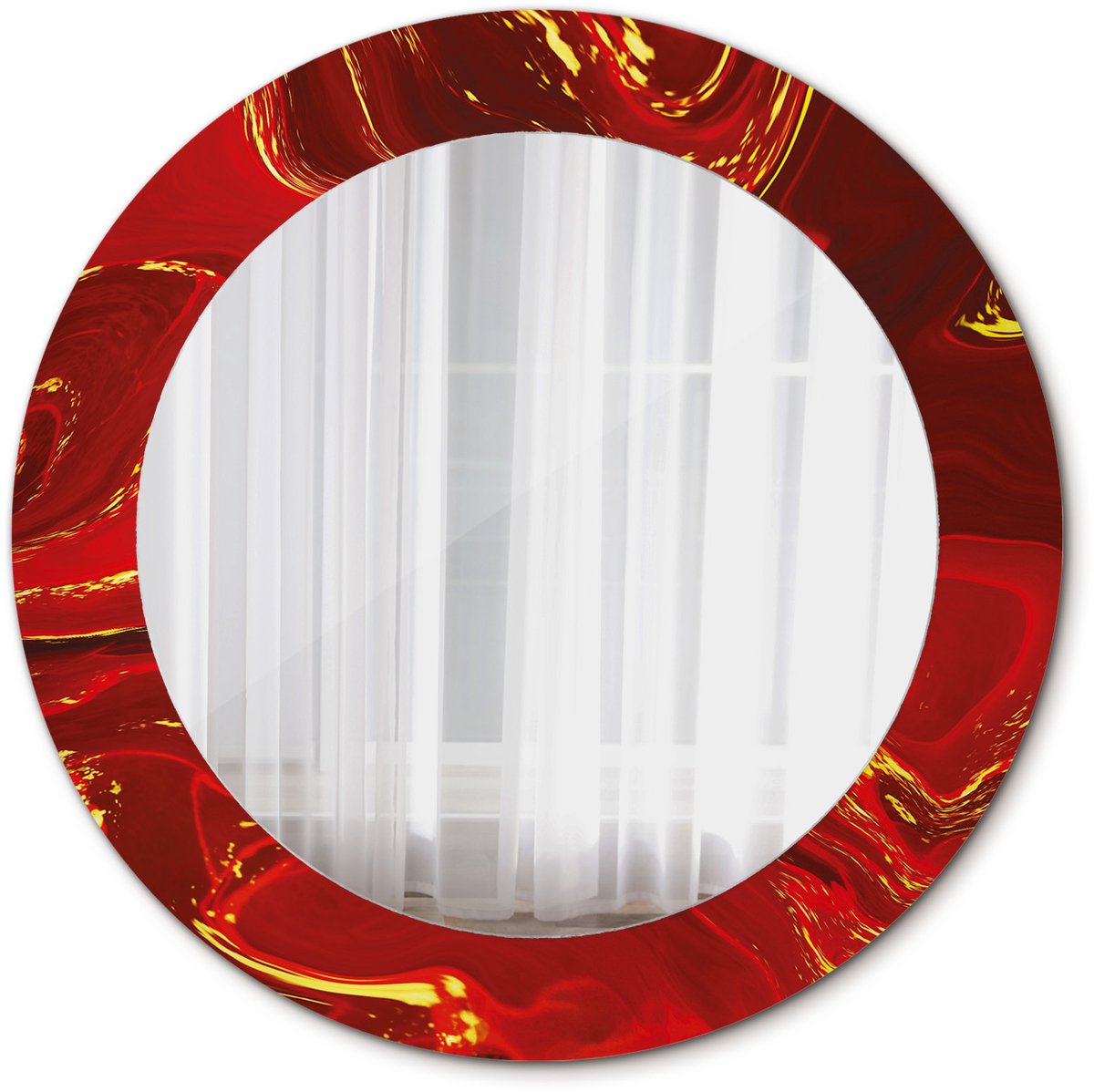 Tulup Spiegel - Ronde vorm Spiegel - op gehard Glas - Rood marmer - Diameter: 60 cm - Spiegel met een sierlijk motief - Inloopkastspiegel – Badkamerspiegel - Toiletspiegel - Rode - Scandinavisch Design - Make-up Spiegel - Hangspiegel
